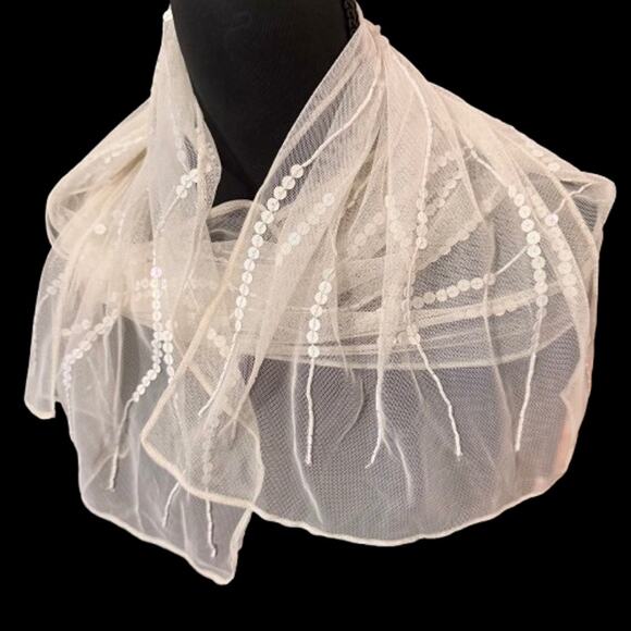 None and/or Unknown Accessories - 🎊HP!🎊Sheer White Sequined Beaded Decorative Fancy Scarf